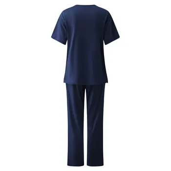 Femei Solide de Întindere Uniformă de Vară Scrub Set V Neck Top Cargo Conice Jogger Pants Asistente Medicale Maneci Scurte Uniforme L*5