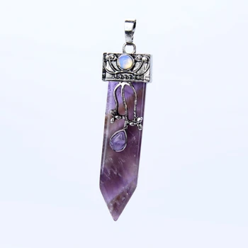 Sabia Pandantiv Colier Piatra Naturala Ametist Violet Cristal Pendul Retro Argint Placat cu Farmecele Amuleta Bărbați Bijuterii de Moda