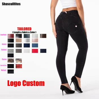 Shascullfites Melodie Adaptate Pantaloni Femei Logo-Ul Personalizat Mijlocul Talie Blugi Negri Femei Înalte Pantaloni Bum Lift Colanti Jeggings