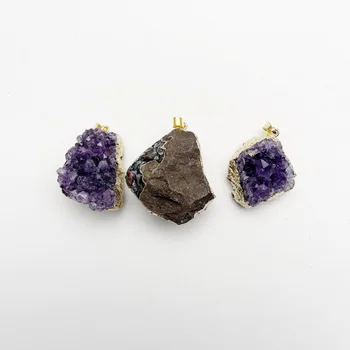 Prime naturale Ametist Cuart Violet Cluster de Cristal Pietre de Vindecare Colier cu pandantive pentru a face bijuterii accesorii de Moda 2pc