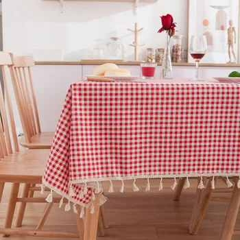 Carouri roșii capac de masa pentru nunta pastorală bumbac lenjerie de pat față de masă dreptunghiulară cu ciucure decor acasă bucatarie fata de masa