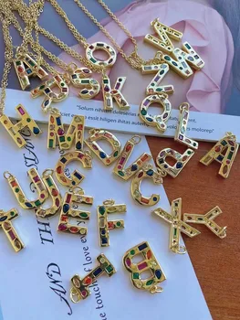 6Pcs Moda placare cu aur o lanț colier pandantiv cz micro pave scrisoare colier alfabet a-Z Coliere Bijuterii Cadouri Pentru Femei