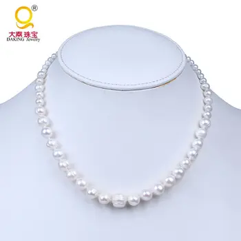 Daking 4-10mm perla treptat colier adevărată cultură de cartof forma perla cravată colier alb bijuterii de moda