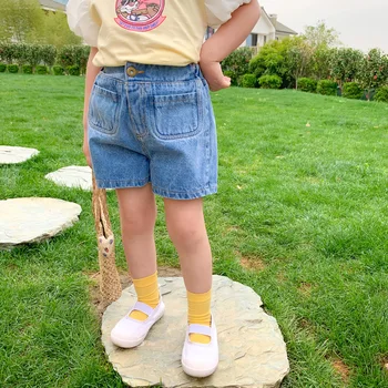 DFXD 2020 Vară de Moda pentru Copii Fete Denim Pantaloni scurți pentru Copii Haine de Bumbac Butonul Fete Blugi pantaloni Scurți Pentru 1-7M Copii Hot Shorts