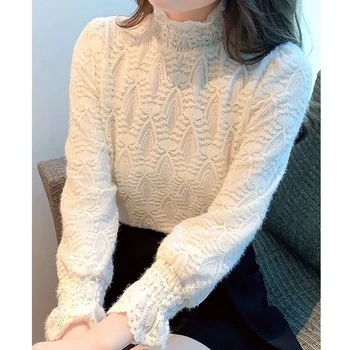 Toamna Dantela Femei Bluze Cu Maneca Lunga Tricouri Simple, De Bază, Blaturi De Lucru Casual Vintage Coreeană Femeie Chic Blusas Femme S9258