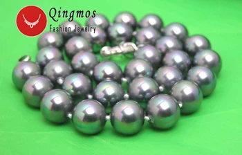 Qingmos Moda 12mm Rotund Negru Mare Coajă Colier de Perle pentru Femei Bijuterii 18
