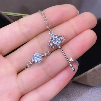 Cheie stil strălucitor moissanite colier/inel pentru femei colier bijuterii de argint 925 cadou de ziua rotunde strălucitoare bijuterie