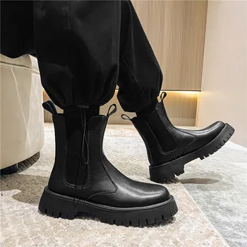 Barbati casual chelsea cizme negre tendință original din piele pantofi de înaltă top cowboy platforma cizme de primavara toamna frumos glezna botas