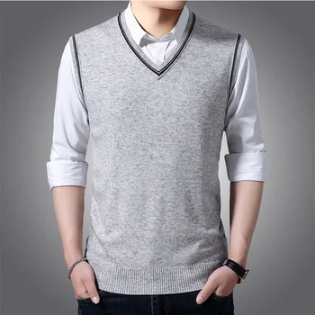 2021 Primavara/Toamna Tineri Bărbați de Lână Vesta de Culoare Pură coreean V-neck Casual Tricot Vesta fără Mâneci Vesta Barbati de Moda Noua Vesta